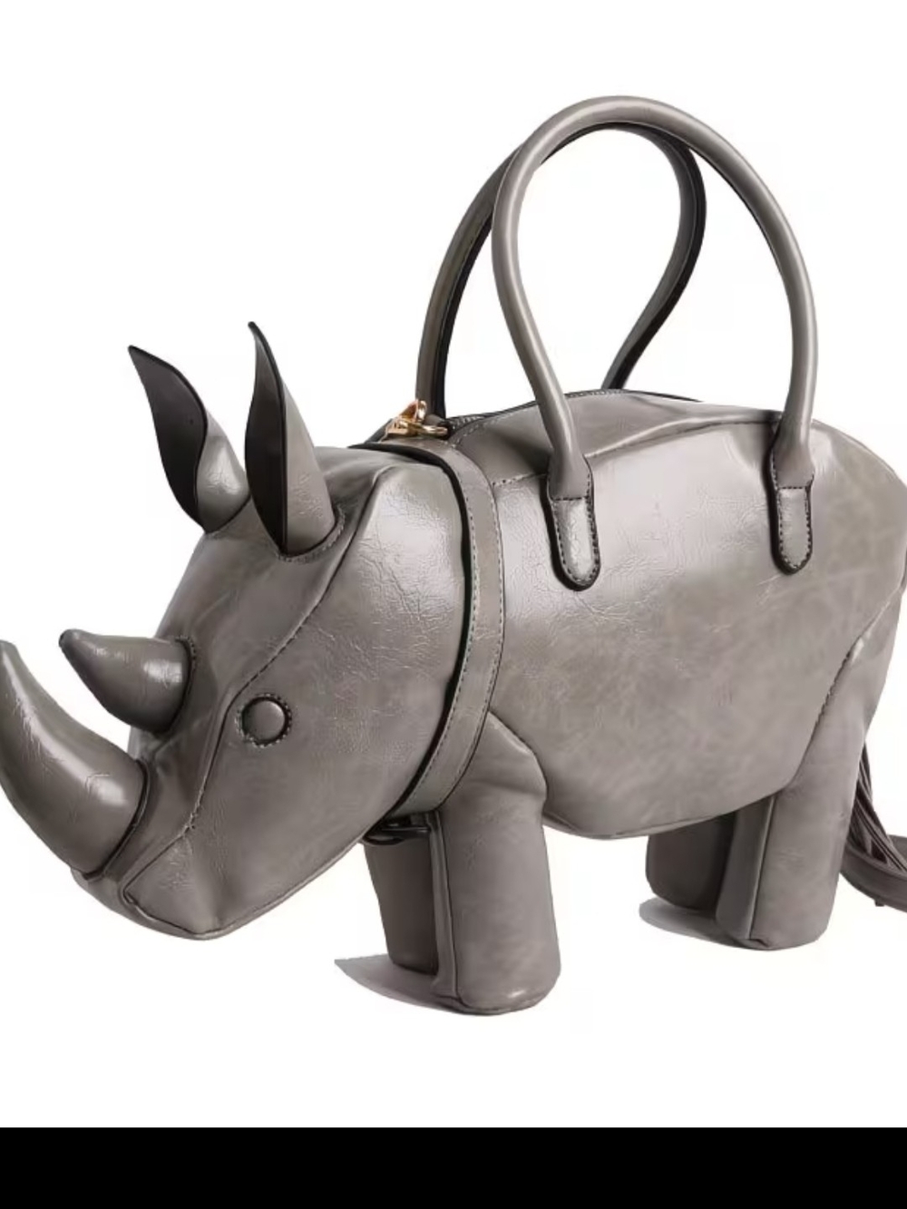 Gray Rhino-Shaped Novelty Satchel Bag